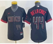 Youth Cincinnati Reds #44 Elly De La Cruz Number Black 2023 City Connect Cool Base Stitched Jersey