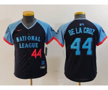 Youth Cincinnati Reds #44 Elly De La Cruz Number Navy 2024 All Star Limited Stitched Jersey