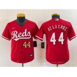 Youth Cincinnati Reds #44 Elly De La Cruz Number Red Cool Base Stitched Baseball Jersey1