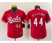 Youth Cincinnati Reds #44 Elly De La Cruz Number Red Cool Base Stitched Baseball Jersey1