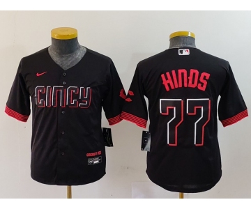 Youth Cincinnati Reds #77 Rece Hinds Black 2023 City Connect Cool Base Stitched Jersey