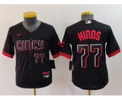 Youth Cincinnati Reds #77 Rece Hinds Number Black 2023 City Connect Cool Base Stitched Jersey