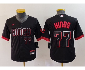 Youth Cincinnati Reds #77 Rece Hinds Number Black 2023 City Connect Cool Base Stitched Jersey