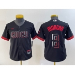 Youth Cincinnati Reds #8 Joe Morgan Black 2023 City Connect Cool Base Stitched Jersey 1