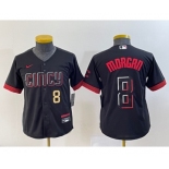 Youth Cincinnati Reds #8 Joe Morgan Number Black 2023 City Connect Cool Base Stitched Jersey 1