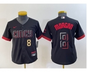 Youth Cincinnati Reds #8 Joe Morgan Number Black 2023 City Connect Cool Base Stitched Jersey 1