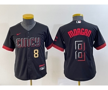 Youth Cincinnati Reds #8 Joe Morgan Number Black 2023 City Connect Cool Base Stitched Jersey 1