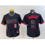 Youth Cincinnati Reds #8 Joe Morgan Number Black 2023 City Connect Cool Base Stitched Jersey