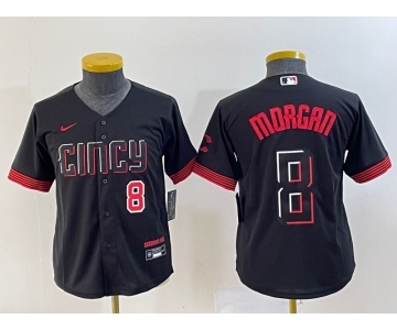 Youth Cincinnati Reds #8 Joe Morgan Number Black 2023 City Connect Cool Base Stitched Jersey