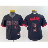 Youth Cincinnati Reds #9 Matt McLain Black 2023 City Connect Cool Base Stitched Jersey1