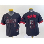 Youth Cincinnati Reds #9 Matt McLain Number Black 2023 City Connect Cool Base Stitched Jersey2