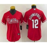 Women's Philadelphia Phillies #12 Kyle Schwarber Red Stitched Cool Base Nike Jersey