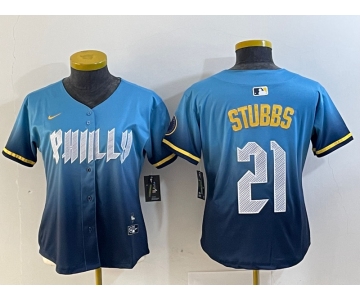 Women's Philadelphia Phillies #21 Garrett Stubbs Blue 2024 City Connect Limited Stitched Jersey