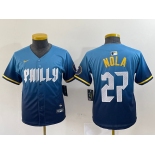 Women's Philadelphia Phillies #27 Aaron Nola Blue 2024 City Connect Limited Stitched Jersey