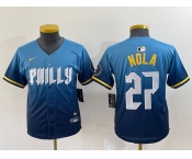 Women's Philadelphia Phillies #27 Aaron Nola Blue 2024 City Connect Limited Stitched Jersey