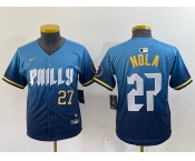 Women's Philadelphia Phillies #27 Aaron Nola Blue 2024 City Connect Limited Stitched Jerseys