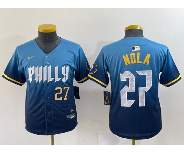 Women's Philadelphia Phillies #27 Aaron Nola Blue 2024 City Connect Limited Stitched Jerseys