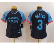 Women's Philadelphia Phillies #3 Bryce Harper Number Navy 2024 All Star Limited Stitched Jersey