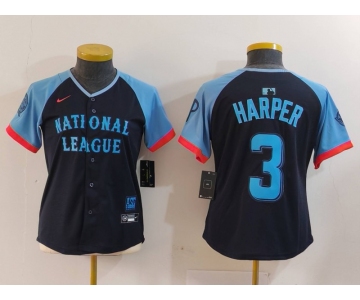 Women's Philadelphia Phillies #3 Bryce Harper Number Navy 2024 All Star Limited Stitched Jersey