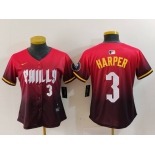 Women's Philadelphia Phillies #3 Bryce Harper Number Red 2024 City Connect Limited Jersey