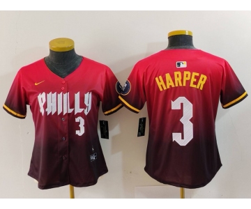 Women's Philadelphia Phillies #3 Bryce Harper Number Red 2024 City Connect Limited Jersey