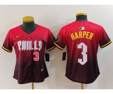 Women's Philadelphia Phillies #3 Bryce Harper Number Red 2024 City Connect Limited Jerseys