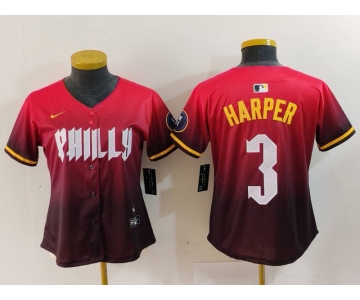 Women's Philadelphia Phillies #3 Bryce Harper Red 2024 City Connect Limited Jersey