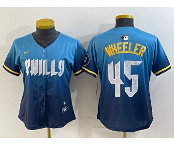 Women's Philadelphia Phillies #45 Zack Wheeler Blue 2024 City Cool Base Stitched Jersey