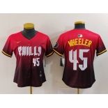 Women's Philadelphia Phillies #45 Zack Wheeler Number Red 2024 City Connect Limited Jersey