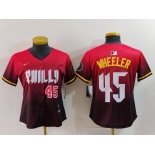 Women's Philadelphia Phillies #45 Zack Wheeler Number Red 2024 City Connect Limited Jerseys