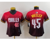 Women's Philadelphia Phillies #45 Zack Wheeler Number Red 2024 City Connect Limited Jerseys