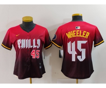 Women's Philadelphia Phillies #45 Zack Wheeler Number Red 2024 City Connect Limited Jerseys