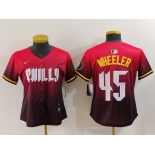 Women's Philadelphia Phillies #45 Zack Wheeler Red 2024 City Connect Limited Jersey