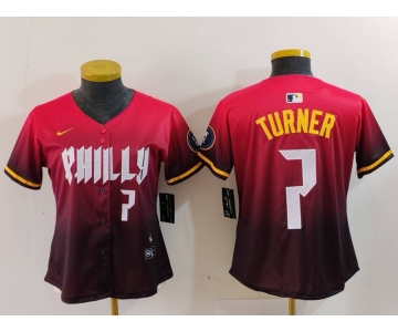 Women's Philadelphia Phillies #7 Trea Turner Number Red 2024 City Connect Limited Jersey