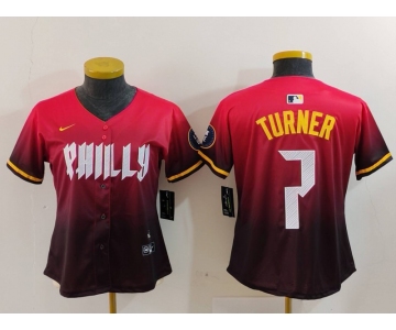 Women's Philadelphia Phillies #7 Trea Turner Red 2024 City Connect Limited Jersey