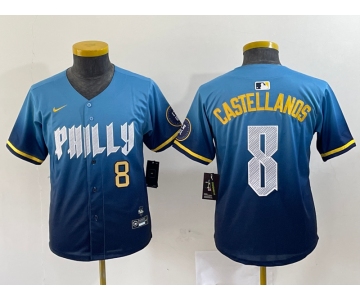 Womens Philadelphia Phillies #8 Nick Castellanos Blue 2024 City Connect Limited Stitched Jersey