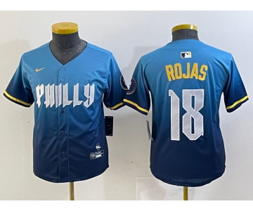 Youth Philadelphia Phillies #18 Johan Rojas Blue 2024 City Connect Limited Stitched Jersey