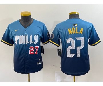 Youth Philadelphia Phillies #27 Aaron Nola Number Blue 2024 City Connect Limited Stitched Jersey