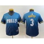 Youth Philadelphia Phillies #3 Bryce Harper Blue 2024 City Connect Limited Stitched Jersey