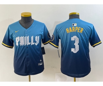 Youth Philadelphia Phillies #3 Bryce Harper Blue 2024 City Connect Limited Stitched Jersey