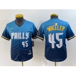 Youth Philadelphia Phillies #45 Zack Wheeler Blue 2024 City Player Number Cool Base Stitched Jersey