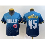 Youth Philadelphia Phillies #45 Zack Wheeler Blue 2024 City Player Number Cool Base Stitched Jerseys