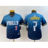 Youth Philadelphia Phillies #7 Trea Turner Number Blue 2024 City Connect Limited Stitched Jersey