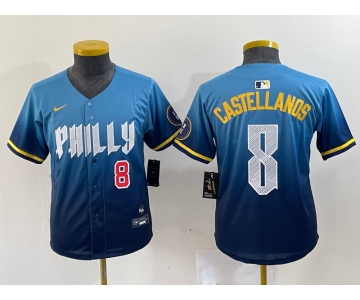 Youth Philadelphia Phillies #8 Nick Castellanos Number Blue 2024 City Connect Limited Stitched Jersey