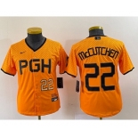 Youth Pittsburgh Pirates #22 Andrew McCutchen Number Yellow 2023 City Connect Stitched Jersey1