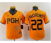 Youth Pittsburgh Pirates #22 Andrew McCutchen Number Yellow 2023 City Connect Stitched Jersey1