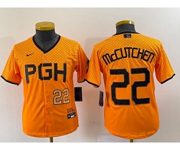 Youth Pittsburgh Pirates #22 Andrew McCutchen Number Yellow 2023 City Connect Stitched Jersey1