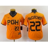 Youth Pittsburgh Pirates #22 Andrew McCutchen Number Yellow 2023 City Connect Stitched Jersey2