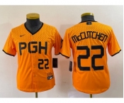 Youth Pittsburgh Pirates #22 Andrew McCutchen Number Yellow 2023 City Connect Stitched Jersey2