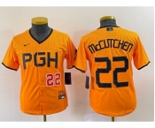 Youth Pittsburgh Pirates #22 Andrew McCutchen Number Yellow 2023 City Connect Stitched Jersey